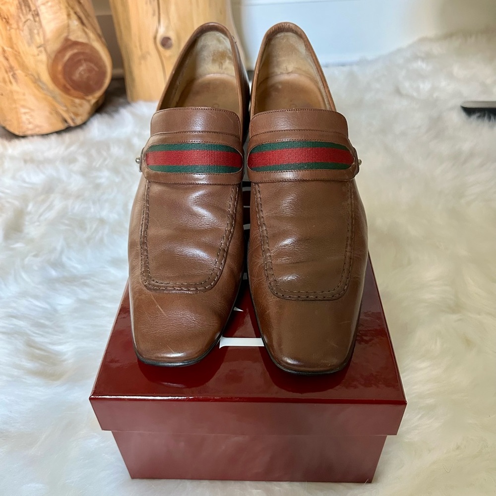 Gucci Mens Brown Leather Loafers